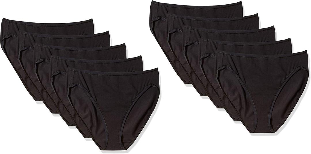 Amazon Essentials Women's Cotton High Leg Brief Underwear, Breathable, Pack of 10 (Black, Small)