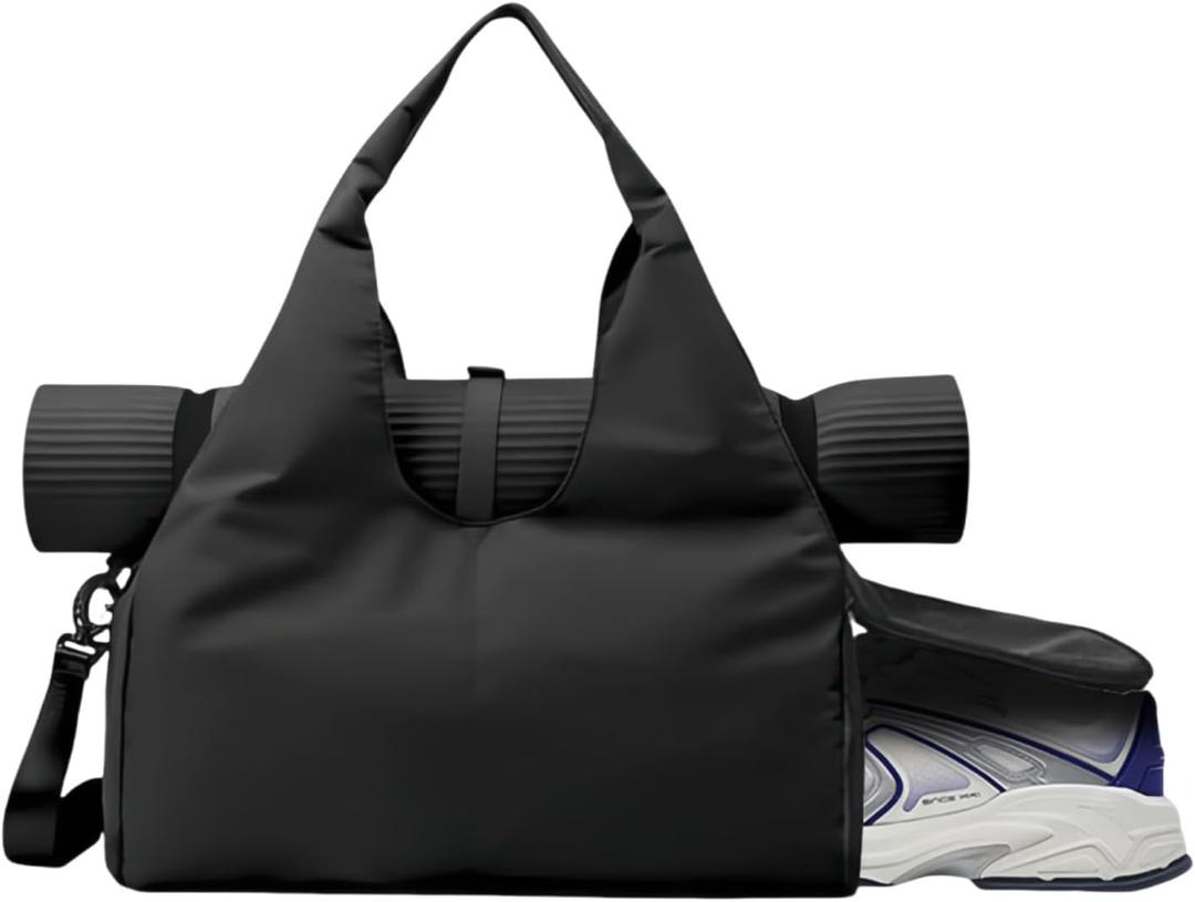 Gym Bag, Yoga Gym Bag for Women and Men, Carrying Workout Gear and Accessories, Shoe Compartment and Wet Dry Storage Pockets (Black)