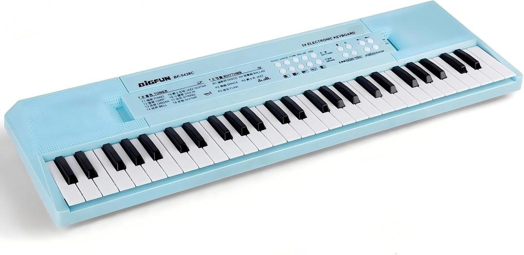 LeeQee Kids Keyboard Piano, 54 Keys Kids Piano with Microphone & USB Cable, Portable Electronic Musical Toy Piano for Kids Ages 3-8, Educational Beginner Instrument Gift for Boys Girls (Light Blue)