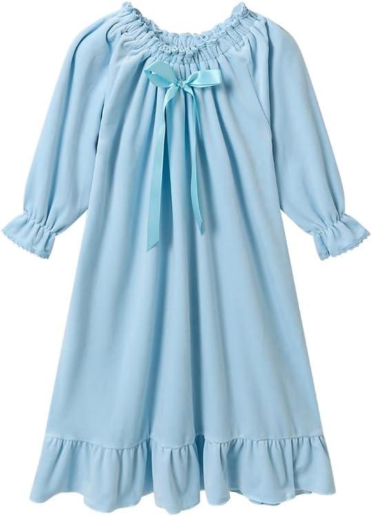 Girls Flannel DressWinter Princess Dresses Long Sleeve Gown 3-12Years (7-8 Years, Blue)