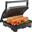 Chefman Panini Press Grill and Gourmet Sandwich Maker NonStick Coated Plates, Opens 180 Degrees to Fit Any Type or Size of Food, Stainless Steel Surface and Removable Drip Tray, 4 Slice, Black