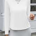 Fisoew Womens Long Sleeve Workout Tops Casual Split Back Crewneck Athletic Loose Running Gym T Shirts (White)