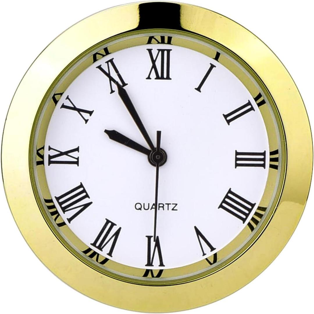 Hicarer 1-1/2 Inch (37 mm) Round Quartz Clock Insert Replacement Mini Quartz Movement Miniature Clock with Roman Numerals Fit 35 mm Diameter Hole White Dial (Gold Bezel)