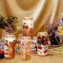 Halloween Cups 4 Pcs, 18 oz Skull Glass Cups with Lids and Straws Ghost Mug Glass Tumbler Mason Jar Iced Coffee Can, Spooky Gifts Boo Basket Stuffers Drinking Glasses Halloween Decorations