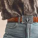 SANSTHS Cowboy Belt Western Belts for Men Women, Western Leather Belt Cowboy Cowgirl Belt Embossed Leather Belt for Jeans (for 28"-32" Waist, Silvery Bull/ Brown Belt)