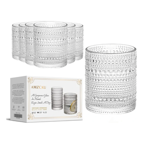 Amzcku Vintage Drinking Glass Set of 6 Kitchen Glasses Cup 13 OZ for Water, Cocktail, Milk, Juice and Beverage