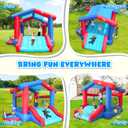 Inflatable Bounce House, Bouncy Castle with Blower for 4 Kids, 143 x 142 x 99 inch, 7 in 1 Jumping Bouncing House with Slide, Ball Pit, Basketball