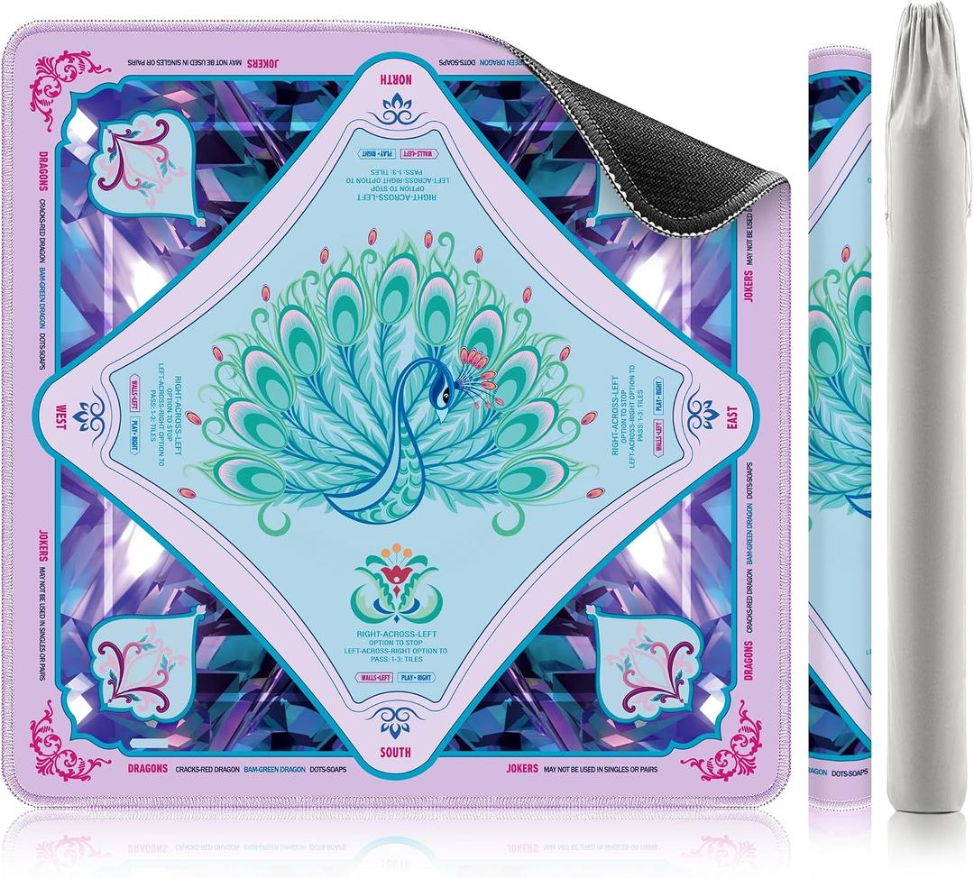 XINTONG American Mahjong Mat, 3232 InchesMahjong Mat for Table with Rules, Anti-Slip Waterproof Noise Reduction Wrinkle-Free Mah jongg Mat, No Creases (Crystal Peacock)