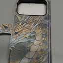 DEENAKIN for iPhone 14 Wallet Case with Card Holder + Cash Clip, RFID-Blocking, Military-Grade Drop Protection & UV-Printed Artwork, Magnetic Closure with Leather Kickstand - an Abstract Dragon