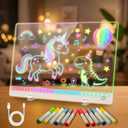 Rechargeable LED Drawing Board for Kids - 17" Flicker-Free Glow Doodle Drawing Pad with 11-Color Light Modes, Soft Light Dry Erase Note Board with Stand, Hanging Chain, 12 Markers, Gifts for Kids