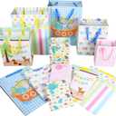 12 Pcs Baby Gift Bags, Large, Medium and Small Gift Bags Assortment for Baby Shower, Birthday, Parties, Baby Girl, and Baby Boy (Assorted Sizes)