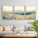 3 Pcs Framed Mountain Wildflower Wall Art Triptych Natural Landscape Canvas Prints Large Farmhouse Daisy Poster Botanical Picture Painting for Living Room Bedroom Decor 16x24IN