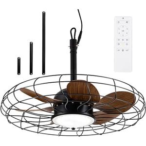 NORFOLK Outdoor Ceiling Fans with Light, Large 28 Inch Wet Rated IP65 Gazebo Fan for Patios and Pergola, Plug-In and Waterproof with Remote Control, Hanging with Hook