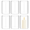 Showgeous 6 PCS Hurricane Candle Holder, D:4" H:6" Open Ended Glass Candle Cylinder Sleeve, Clear Glass Cylinder Candle Holder, Open Flame Candle Chimney Tube Cover, Bottomless Cylindrical Glass