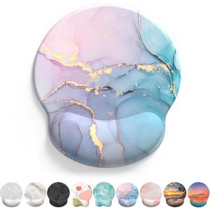 eulps Mouse Pad with Wrist Rest, Comfortable Computer Mousepad with Gel Wrist Support Smooth Surface and Non-Slip PU Base for Pain Relief, Laptop, Office & Home (Cyan Pink Marble)