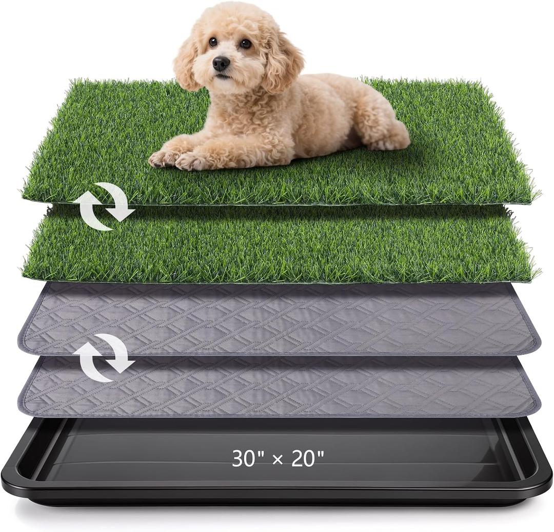 ondware Dog Grass Pad with Tray Dogs Potty Tray - 3-Layer Indoor Potty with 2 Grass Patches and 2 Washable Pee Pads for Puppies Senior Dogs Apartments Balconies RVs Patios Homes (30x20 in)