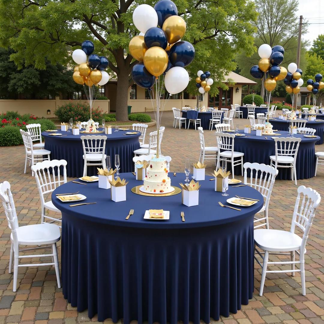 leegleri 6 Pack Navy Blue Spandex Round Tablecloths, Stretchy 60inch/5FT Fitted Round Table Cloths, Wrinkle Free with Skirt for Wedding Party Dining Banquet