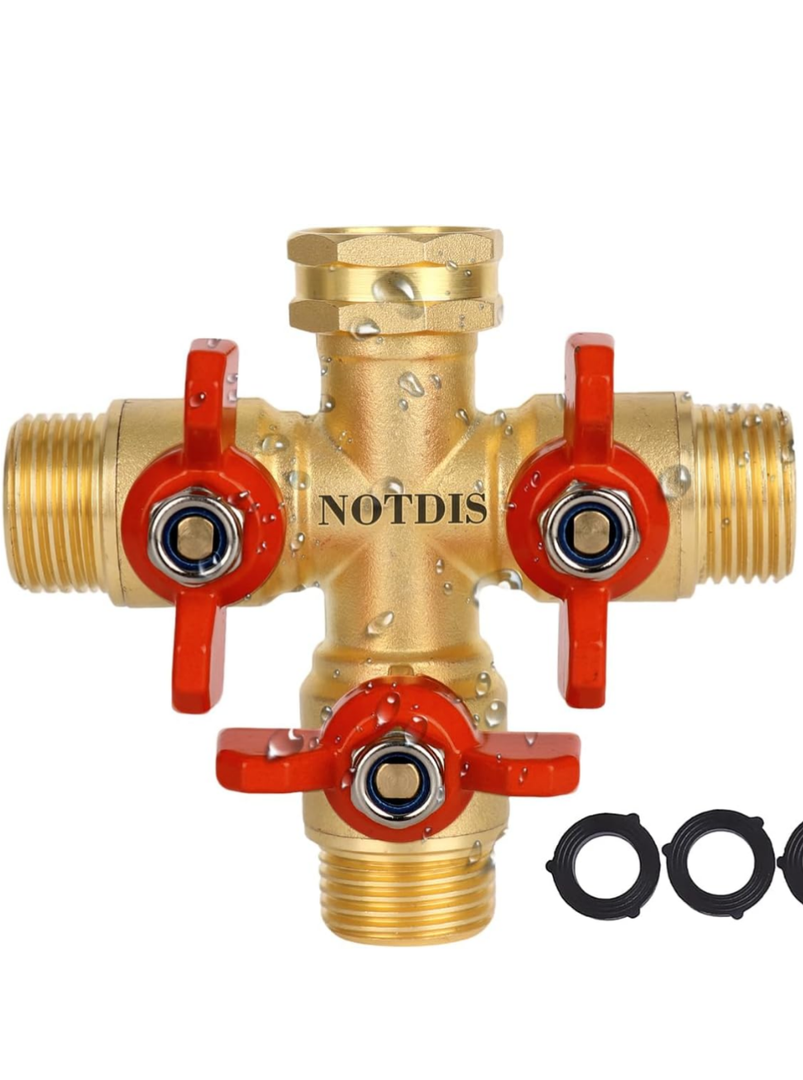3 Way Hose Splitter, Solid Brass High Volume 3 Way Hose Splitter Valve with Metal Handle, Heavy Duty High Flow Spigot Splitter