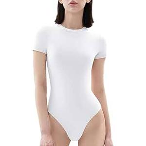 PUMIEY Women's Crew Neck Short Sleeve Thong Bodysuit Fashion T-shirt Tops Smoke Cloud Pro Collection Size XL