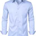 JEMITOP Men's Stretch Slim Fit Dress Shirts Formal Wedding Prom Business Long Sleeve Button Down Shirt with Pocket (Medium, Blue)