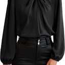 GRACE KARIN Women's Long Sleeve Shirts Mock Neck Casual Satin Blouse Tops for Business Office Work M