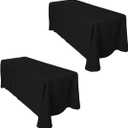 2-Pack Black Rectangular Tablecloths 90 in x 156 in with Rounded Corners - Ideal for 8 ft Tables with Floor-Length Drop - Polyester Fabric Cloth Table Covers for Wedding, Party