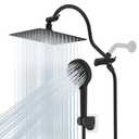 Hibbent All Metal High Pressure Rainfall 10 Inch Shower Head/Handheld Showerhead Combo/ 12 Inch Adjustable Curved Shower Extension Arm, 10-Spray, 71-inch Hose, Adhesive Showerhead Holder, Matte Black