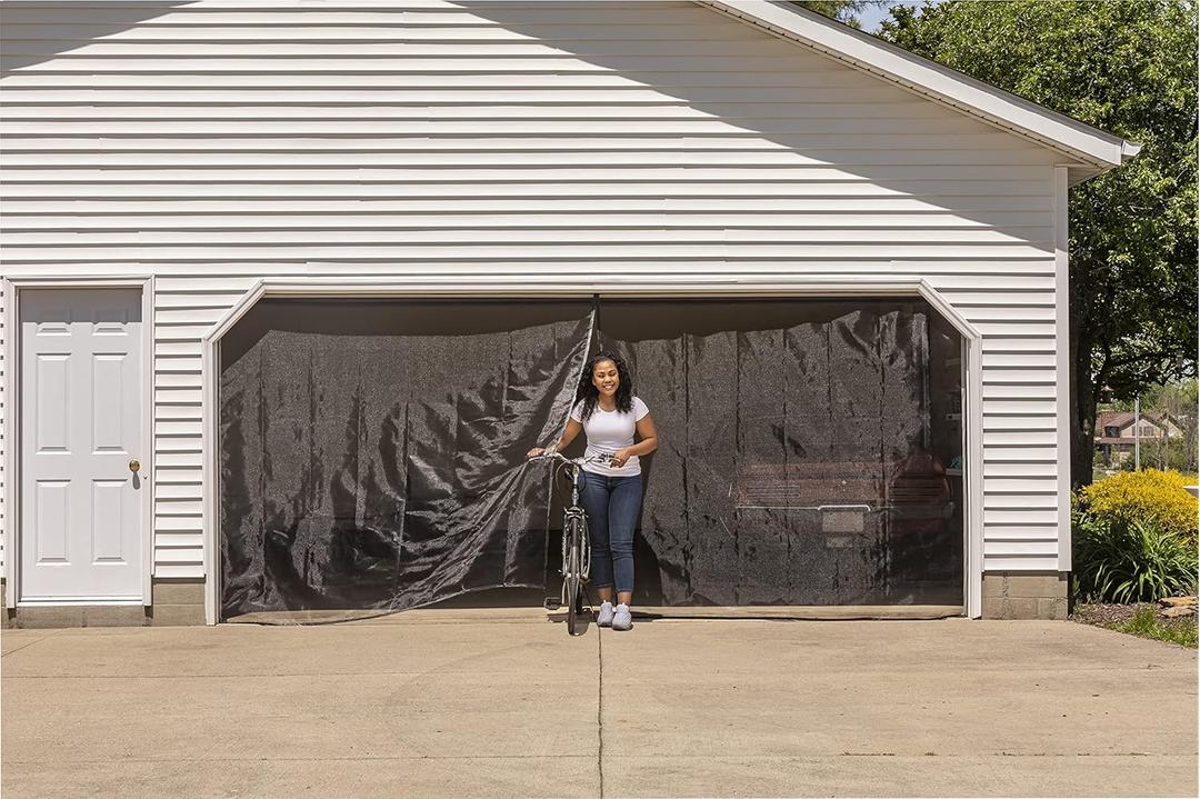 Duck Brand Hands-Free Magnetic Double Garage Door Screen, Black, 84 x 192 Inches