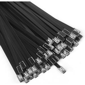 Stainless Steel Zip Ties, 19.8" Black Self-Locking Cable Ties, 40pcs Heavy Duty
