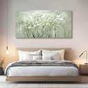 MLART99 Modern Artwork Wall Decor White Flowers Picture Art 24"x48" Plant Wall Art Decorations for Living Room Office