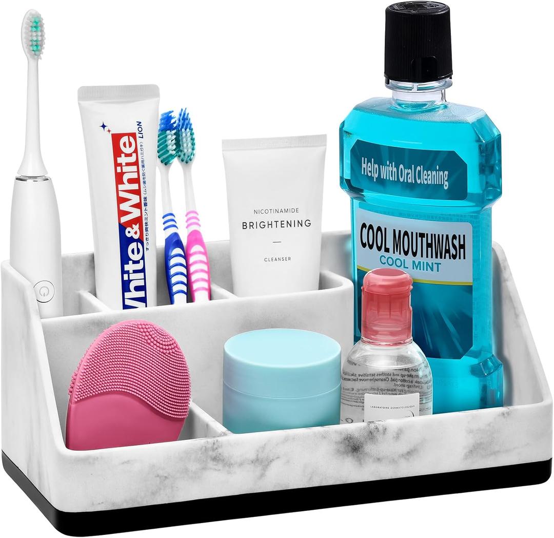 VITVITI Toothbrush Holders for Bathrooms, Bathroom Counter Organizer for Vanity Countertop/Sink, 5 Slots Tooth Brush/Toothpaste Holder Storage, Marble Look Bathroom Accessories, Black Resin (Large)