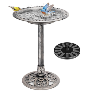 VIVOHOME Bird Bath with Solar Fountain for Outside, Polyresin Pedestal Bird Baths with Solar Powered Pump for Outdoor, Garden, Weather-Resistant Birdbaths with 20" Bowl, Gray