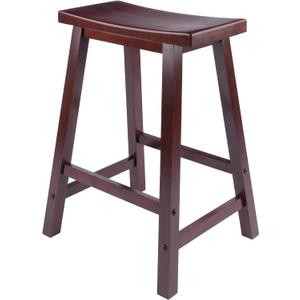 Winsome Satori Saddle Seat Counter Stool, 24" in Walnut, Classic Backless Bar Chairs for Kitchen & Dining Room Seating, Timeless Essential Furniture for Home, Dorm, Apartments