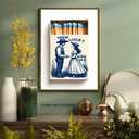 Vintage Western Chinoiserie Indigo Blue Matchbox Canvas Print - Cowboy Love Story Illustration | Farmhouse/Kitchen/Living Room Decor | Trendy Boho Chic Apartment/Home Office | 16x24 Inch Unframed​