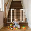 29.5-46" Magnetic Baby Gate for Stairs, Baby Safety Essentials, Auto Close Gate for Doorways, Easy Install Pressure Mounted Dog Gate Indoor, Pet Gates for Dogs, White