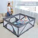 Yobear Foldable Baby Playpen (59"x59") - Portable Play Yard for Babies and Toddlers with 50 Ocean Balls, 2 Pull Handles & Carry Bag - Easy Setup Safe Indoor Outdoor Kids Activity Center (Dark Grey)