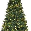 6ft Pre-Lit Artificial Christmas Tree with Warm White Lights & Sturdy Metal Stand Realistic Green Spruce Xmas Tree Holiday Christmas Pine Tree for Home, Office and Xmas Party Decoration, Easy Assembly