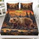 AILONEN Rustic Bear Bedding Set Twin Size,Wildlife Hunting Fitted Sheet with 2 Pillowcases,3 Pieces Woodland Pine Forest Animal Sheet Set