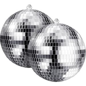 8-Inch Disco Ball 2-Pack Silver Hanging Mirror Ball with String, Reflective Disco Ball Decorations for Weddings, Birthdays, Classrooms, Home, DIY, Indoor & Outdoor Events