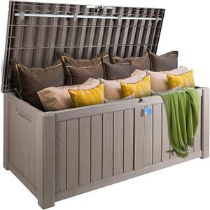 VEVOR Deck Box, 120 Gallon Outdoor Storage Box, 56.3" x 26.6" x 23.8", Waterproof PP Deckbox with Aluminum Alloy Padlock, for Patio Furniture,Garden Tools, Outdoor Cushions, Gray
