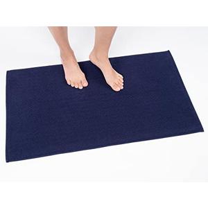 Cotton Paradise 100% Cotton Non Slip Bath Mats for Bathroom, 18x30 inch Soft Absorbent Quick Dry Machine Washable Floor Bath Mat, Navy Blue Bath Rug