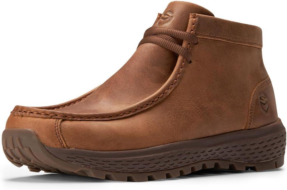 SUREWAY Men's Chukka Boots, Lightweight Durability Leather Moc Toe Work Boots Fashion Hiking, Driving Shoes, Chelsea Boots for All-Weather Comfort (Office, Casual, Dress) (8.5, Brown)