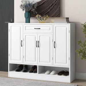 Modern Shoe Cabinet with Drawer Adjustable Shelves for Narrow Closet Entryway Living Room (47.2W X11.8D x 39.4H) White One Size