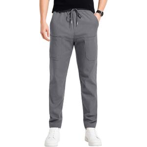 ONLYSTORY Mens Cargo Pants Comfy Work Casual Pant Relaxed Fit Stretchy Drawstring Pants with Pockets (L)