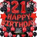 21ST Birthday Party Decorations Supplies Red Black Later Balloons Happy Birthday Cake Topper Sash Foil Black Curtains Foil Star Balloons Number Red 21