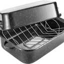 QPMR Roasting Pan with Rack, 21 Rectangular Granite Roaster Pan, 25lb Capacity, Large Roaster Pot for Baking Turkey with Versatile Lid