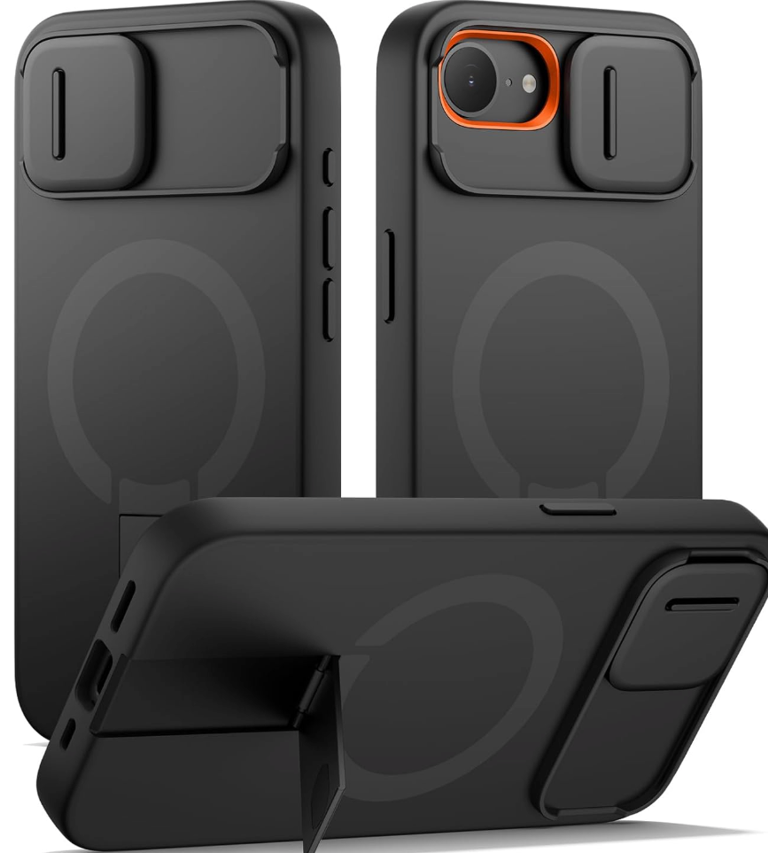 SURITCH for iPhone 16 Pro Case with Slide Camera Cover and Adjustable Kickstand, Compatible with MagSafe, Shockproof Bumper Case Slim Protective Cover for iPhone 16 Pro 6.3 Inch, Black