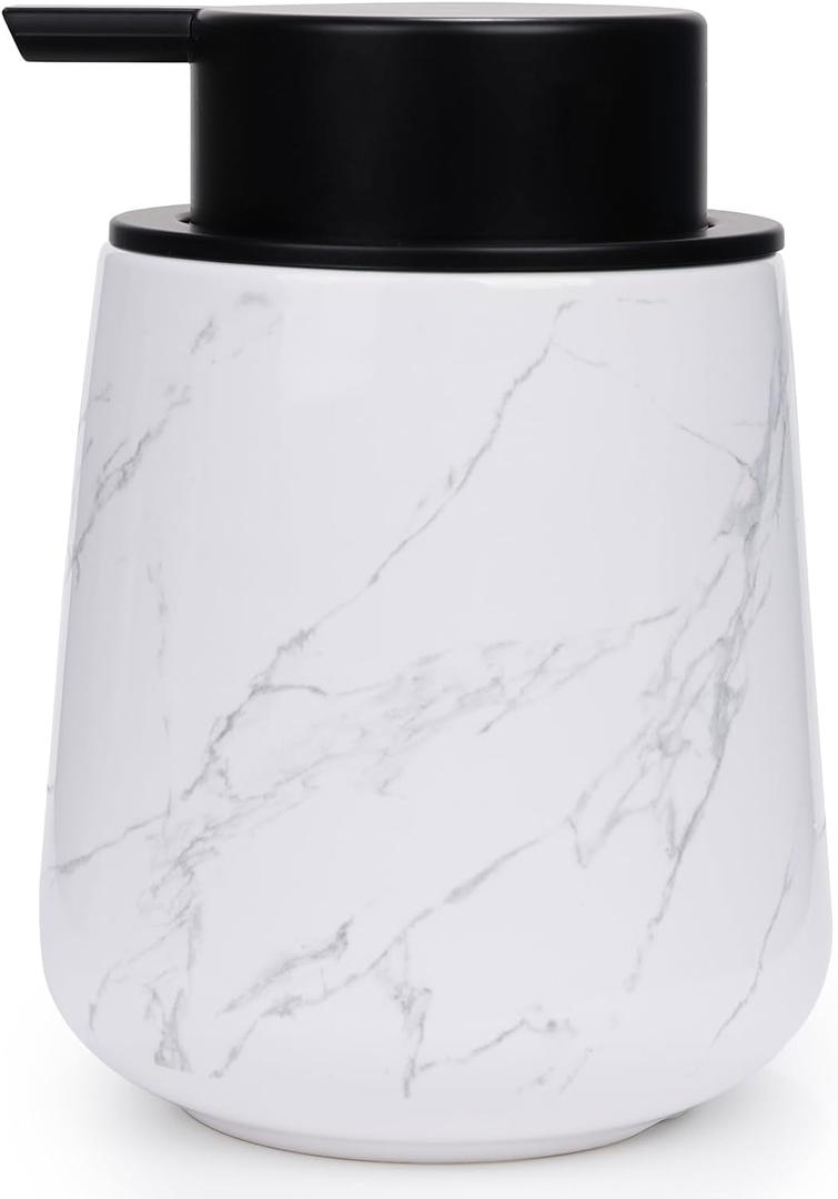 Bosilunlife Hand Soap Dispenser - Marble Lotion Dispenser 12Oz Ceramic Soap Dispenser Bathroom Refillable Liquid Pump Dispenser for Bathroom Kitchen Dispenser for Dish Soap with Easy-to-Press Pump