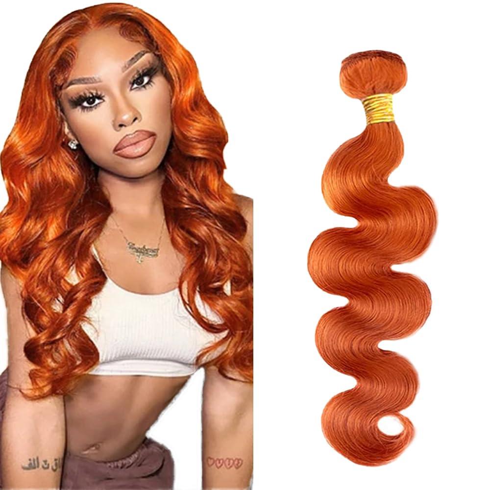 Ginger Bundles Human Hair Color 350 Body Wave 1 Bundle 18 inch AuokMar Peruvian unprocessed Virgin Remy Hair Extensions 350 Orange Bundles 100g