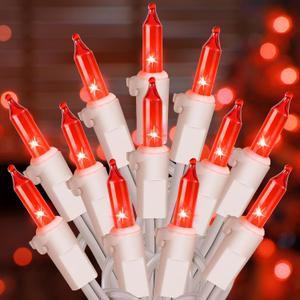 Hopolon 50 Red Christmas Lights, 2PACK White Wire 13Feet Long String Lights Set for Outdoor Indoor Dcor, Valentines Day, Wedding, Halloween, Christmas Trees, Holiday Lighting Decorations,Red